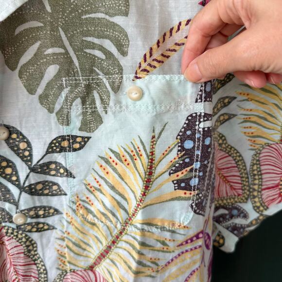 NWT Tommy Bahama Retro Vines Shirt Aqua M Linen TENCEL Hawaiian Island Print - Picture 4 of 8